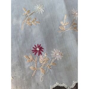 Vintage Victorian Embroidered Silk Handkerchief With Floral Design